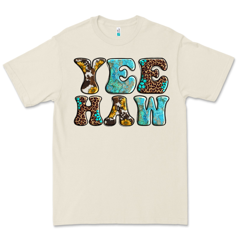 Western Sunflowers Turquoise Leopard Yee Haw Premium Tee by BarkalooDesign | Teevron