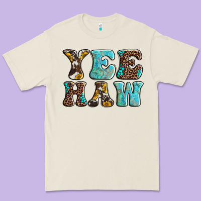 Western Sunflowers Turquoise Leopard Yee Haw Premium Tee Designed By Barkaloodesign