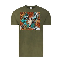 Vintage Olive Western with bull skull Vintage Tee - NancyCooperArtShop