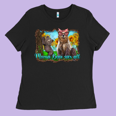 Mama Bear Sees All With Sunflowers Ladies Tee Designed By Artiststas