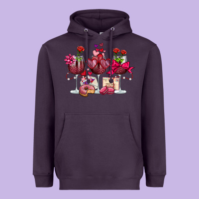 Valentine's Day Wine Glasses Heavyweight Hoodie Designed By Oliviacreatesart