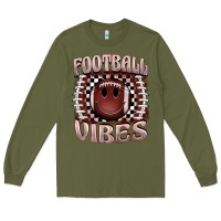Army Green football vibes smiley face Long Sleeve Tee - BarkalooDesign
