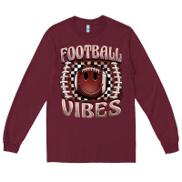 Burgundy football vibes smiley face Long Sleeve Tee - BarkalooDesign