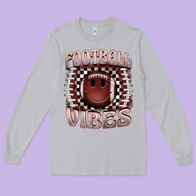 Football Vibes Smiley Face Long Sleeve Tee Designed By Barkaloodesign