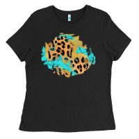 Black glitter leopard turquoise patch Ladies Tee - AdoDesignShop