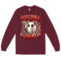 Burgundy baseball vibes smiley face Long Sleeve Tee - BarkalooDesign