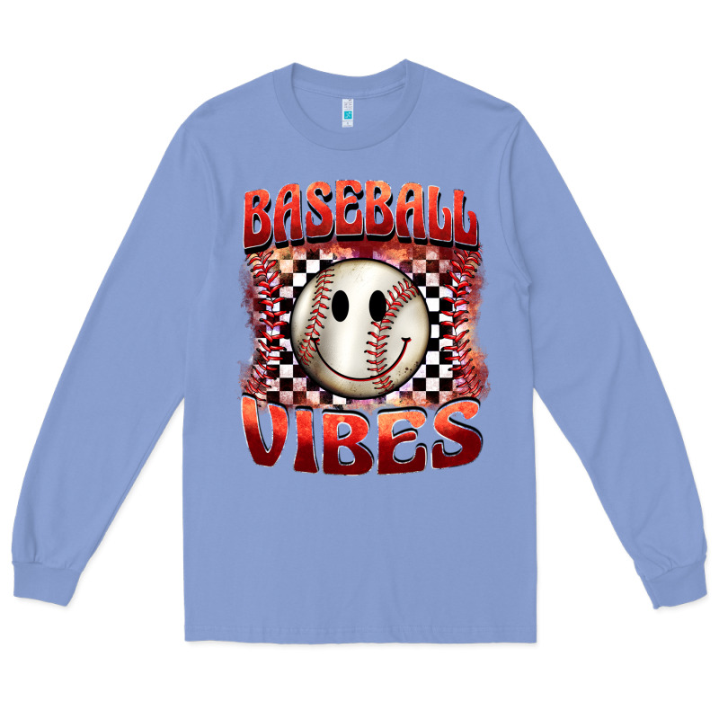 Baseball Vibes Smiley Face Long Sleeve Tee by BarkalooDesign | Teevron