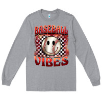 Heather Grey baseball vibes smiley face Long Sleeve Tee - BarkalooDesign