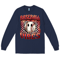 Navy baseball vibes smiley face Long Sleeve Tee - BarkalooDesign