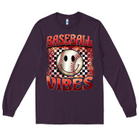 Plum baseball vibes smiley face Long Sleeve Tee - BarkalooDesign