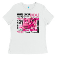 White volleyball pink out breast cancer Ladies Tee - RanaPortraitStore