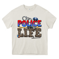 Cream police life Heavy Core Tee - AdoDesignShop