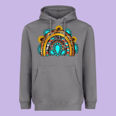 Western Gemstones Sunflowers Rainbow Heavyweight Hoodie Designed By Oliviacreatesart