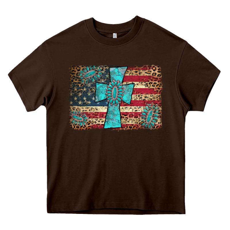 Flag And Turquoise Cross Heavy Core Tee by AdoDesignShop | Teevron