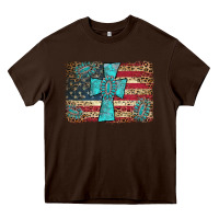 Chocolate Brown flag and turquoise cross Heavy Core Tee - AdoDesignShop