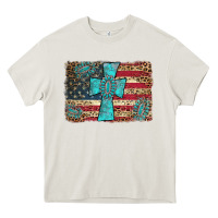 Cream flag and turquoise cross Heavy Core Tee - AdoDesignShop
