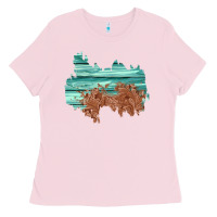 Bubblegum Pink wood leather patch Ladies Tee - AdoDesignShop