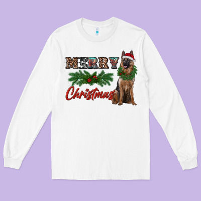 Merry Christmas German Shepherd Long Sleeve Tee Designed By Ranaportraitstore
