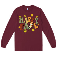 Burgundy happy fall smiley face Long Sleeve Tee - BarkalooDesign