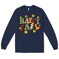 Navy happy fall smiley face Long Sleeve Tee - BarkalooDesign
