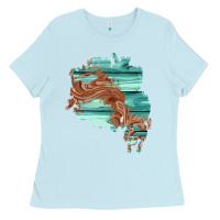 Baby Blue wood leather patch Ladies Tee - AdoDesignShop