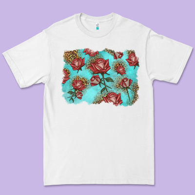 Red Roses With Leopard Background Premium Tee Designed By Lillyallendesigns