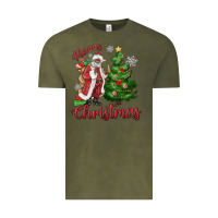 Vintage Olive Merry Christmas Black Santa Vintage Tee - MaliasSmallBusiness