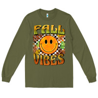 Army Green fall vibes smiley face Long Sleeve Tee - BarkalooDesign