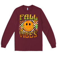 Burgundy fall vibes smiley face Long Sleeve Tee - BarkalooDesign