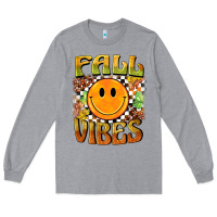 Heather Grey fall vibes smiley face Long Sleeve Tee - BarkalooDesign
