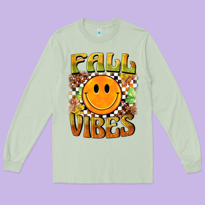Fall Vibes Smiley Face Long Sleeve Tee Designed By Barkaloodesign