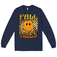 Navy fall vibes smiley face Long Sleeve Tee - BarkalooDesign