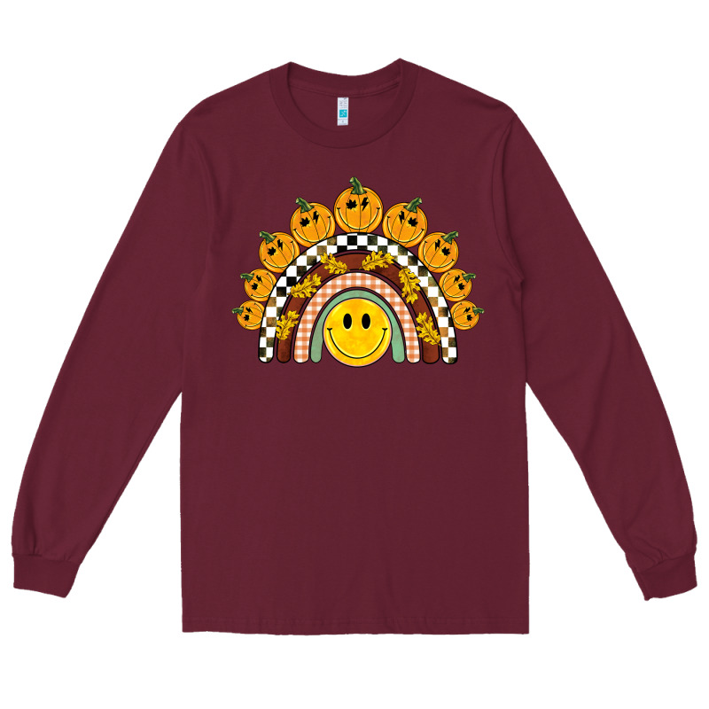 Fall Smiley Face Groovy Rainbow Long Sleeve Tee by BarkalooDesign | Teevron