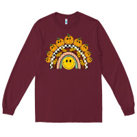 Burgundy fall smiley face groovy rainbow Long Sleeve Tee - BarkalooDesign