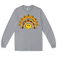 Heather Grey fall smiley face groovy rainbow Long Sleeve Tee - BarkalooDesign