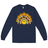 Navy fall smiley face groovy rainbow Long Sleeve Tee - BarkalooDesign
