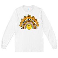 White fall smiley face groovy rainbow Long Sleeve Tee - BarkalooDesign