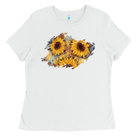 White sunflower glitter leather patch Ladies Tee - AdoDesignShop