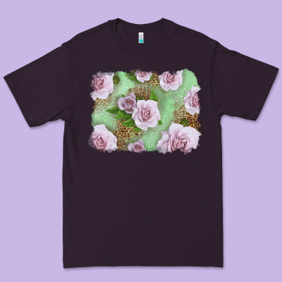 Pink Roses With Leopard Background Premium Tee Designed By Lillyallendesigns