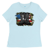 American Flag With Army Boots Ladies Tee | Teevron