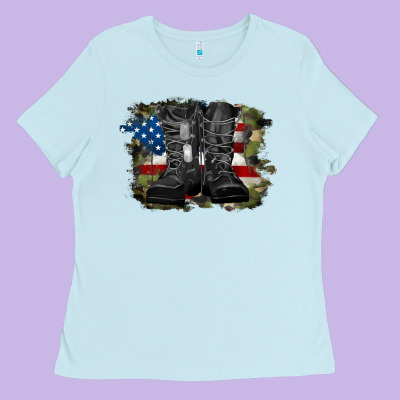 American Flag With Army Boots Ladies Tee Designed By Ranaportraitstore