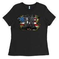 Black american flag with army boots Ladies Tee - RanaPortraitStore