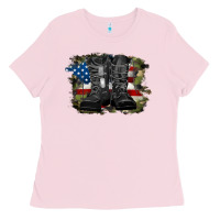Bubblegum Pink american flag with army boots Ladies Tee - RanaPortraitStore