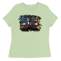 Matcha american flag with army boots Ladies Tee - RanaPortraitStore