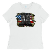 White american flag with army boots Ladies Tee - RanaPortraitStore