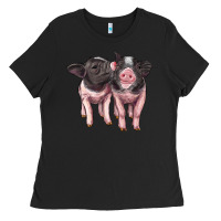Black cute baby pigs Ladies Tee - Artiststas