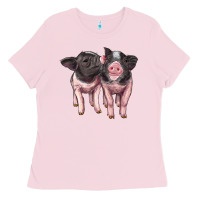 Bubblegum Pink cute baby pigs Ladies Tee - Artiststas