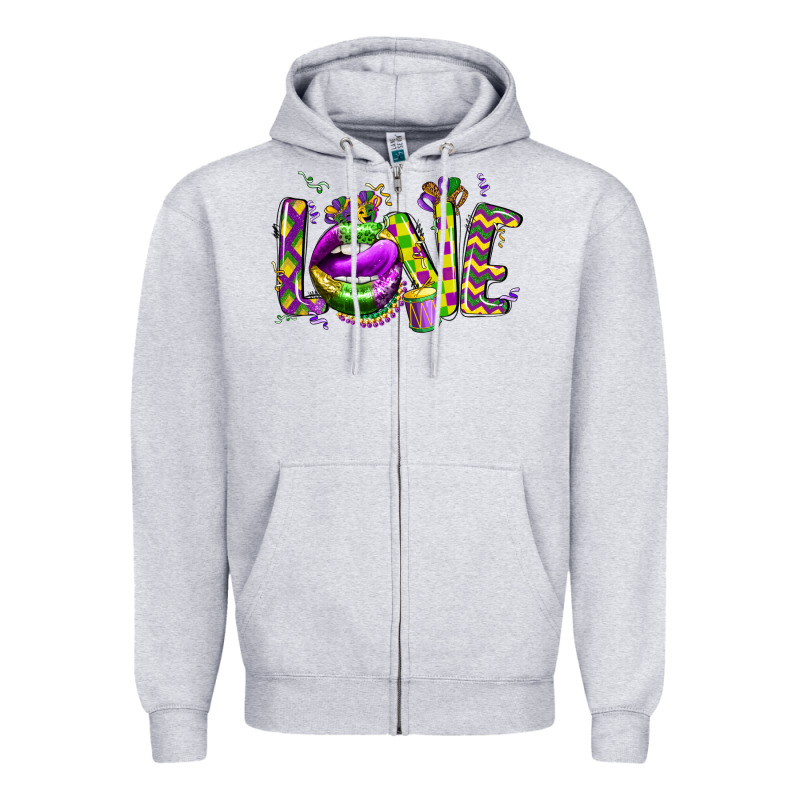 Mardi Gras Love Lips Zipper Hoodie by CowGirlArtShop | Teevron