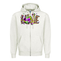 Oatmeal Heather mardi gras love lips Zipper Hoodie - CowGirlArtShop