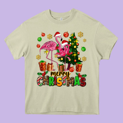 Flamingo Merry Christmas Heavy Core Tee Designed By Adodesignshop